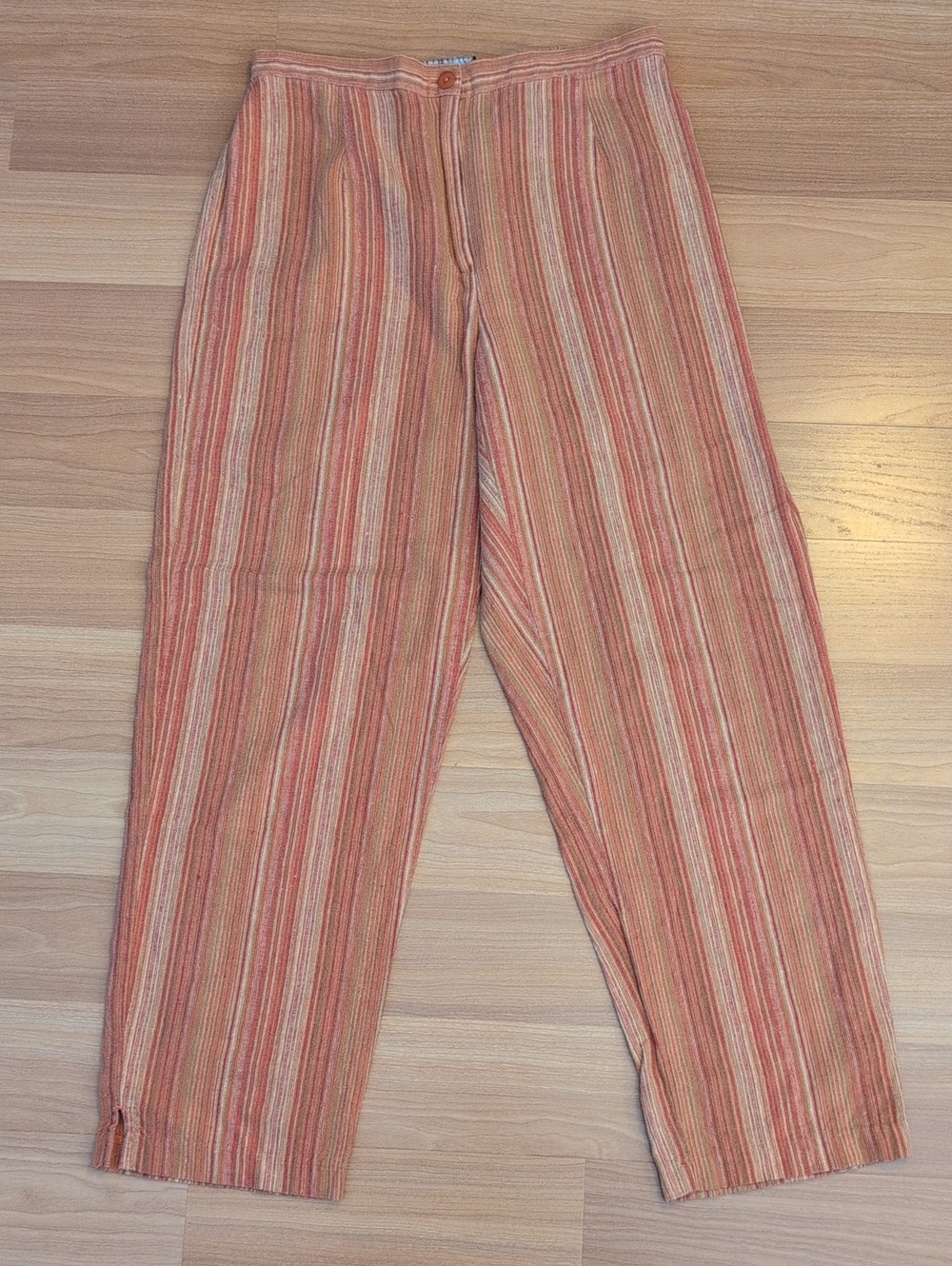 Requirements Vintage Vertical Stripe High Rise Straight Leg Linen Trousers Boho